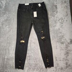 Judy Blue Jeans Womens 30 Black‎ Mid-Rise Destroyed Leopard Patch Skinny Fit New